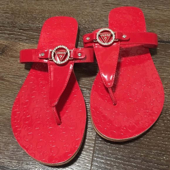 red guess sandals